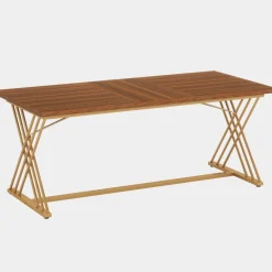 Discount Tribesigns 63" Dining Table Wood Kitchen Dinner Table with Metal Frame
