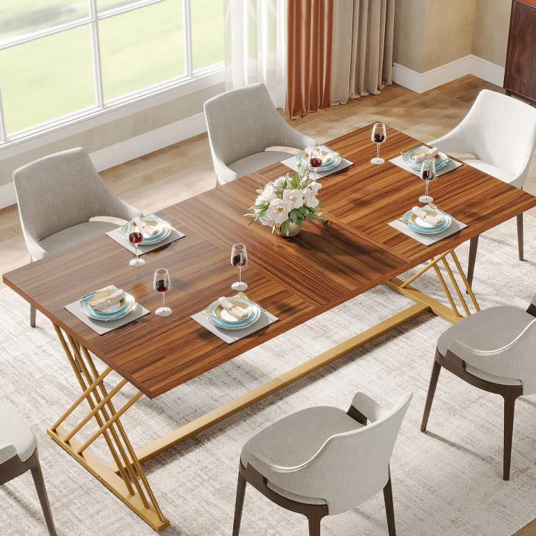 Discount Tribesigns 63" Dining Table Wood Kitchen Dinner Table with Metal Frame