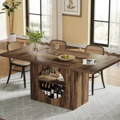 Flash Sale Tribesigns 63" Dining Table, Wood Kitchen Table with Storage for 4 - 6