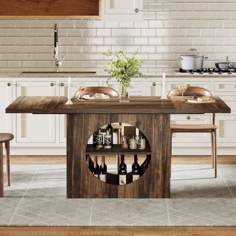 Flash Sale Tribesigns 63" Dining Table, Wood Kitchen Table with Storage for 4 - 6