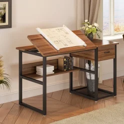 Sale Tribesigns 47.2" Drafting Table, Drawing Computer Desk with Storage Drawers