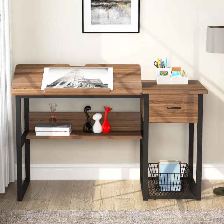 Sale Tribesigns 47.2" Drafting Table, Drawing Computer Desk with Storage Drawers