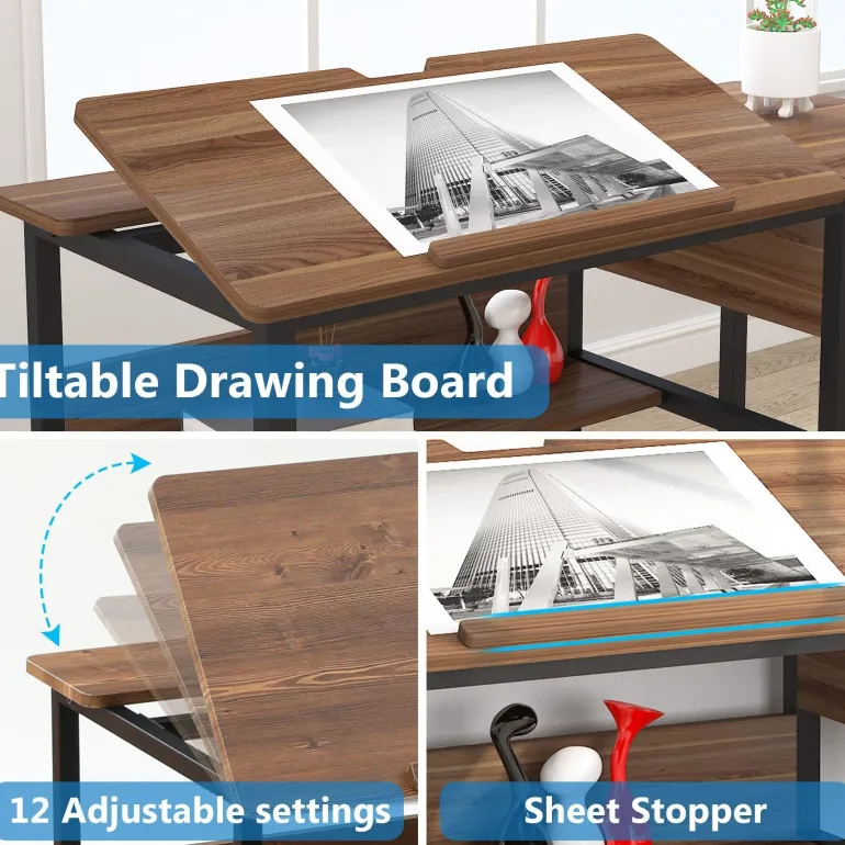 Sale Tribesigns 47.2" Drafting Table, Drawing Computer Desk with Storage Drawers