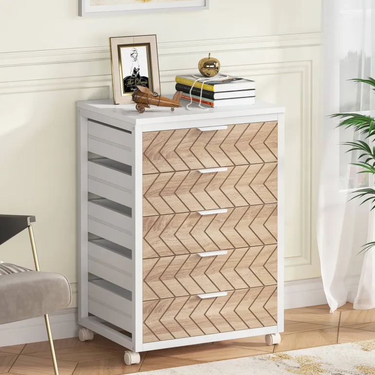 Flash Sale Tribesigns 5/7 Drawer Chest, Wood Storage Dresser Cabinet with Wheels