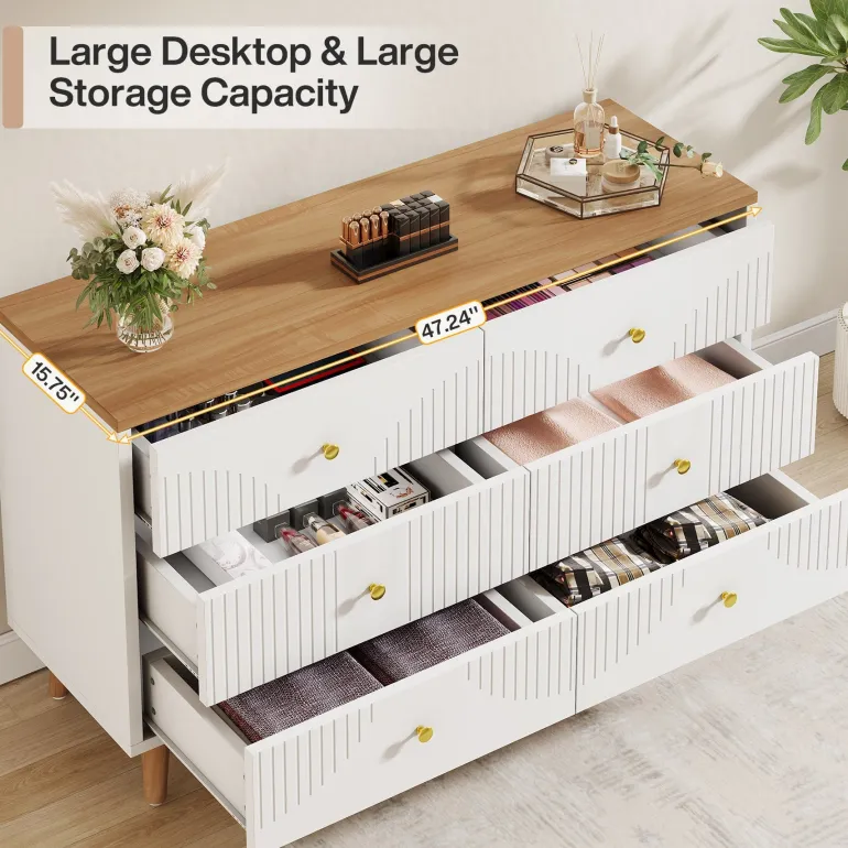 Flash Sale Tribesigns 6 Drawer Dresser, 47" Modern Wood Storage Organizer Chest of Drawers