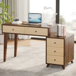 Cheap Tribesigns 5 Drawers Computer Desk, 51" Study Writing Table with Reversible Drawer Cabinet