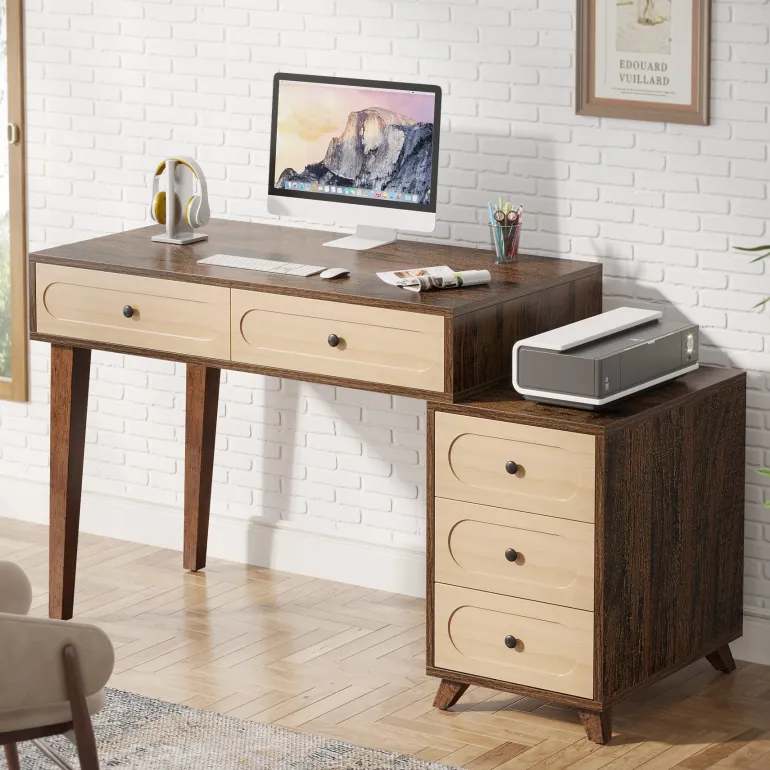 Cheap Tribesigns 5 Drawers Computer Desk, 51" Study Writing Table with Reversible Drawer Cabinet