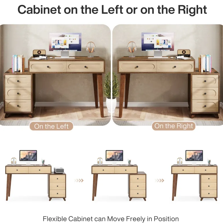 Cheap Tribesigns 5 Drawers Computer Desk, 51" Study Writing Table with Reversible Drawer Cabinet