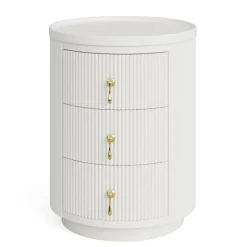 Outlet Tribesigns 3 Drawers Nightstand, Modern Round Side End Table with Storage