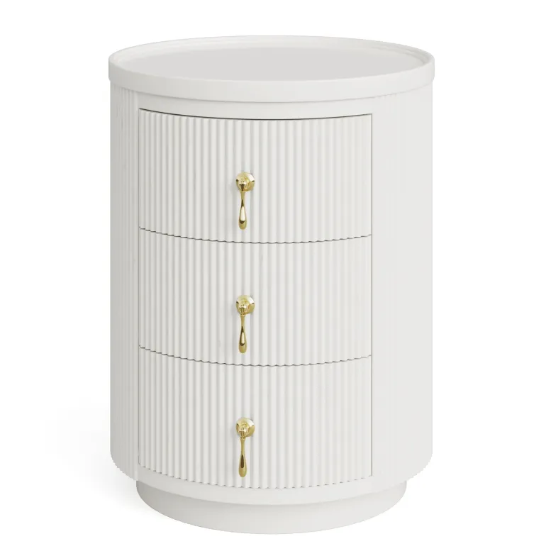 Outlet Tribesigns 3 Drawers Nightstand, Modern Round Side End Table with Storage