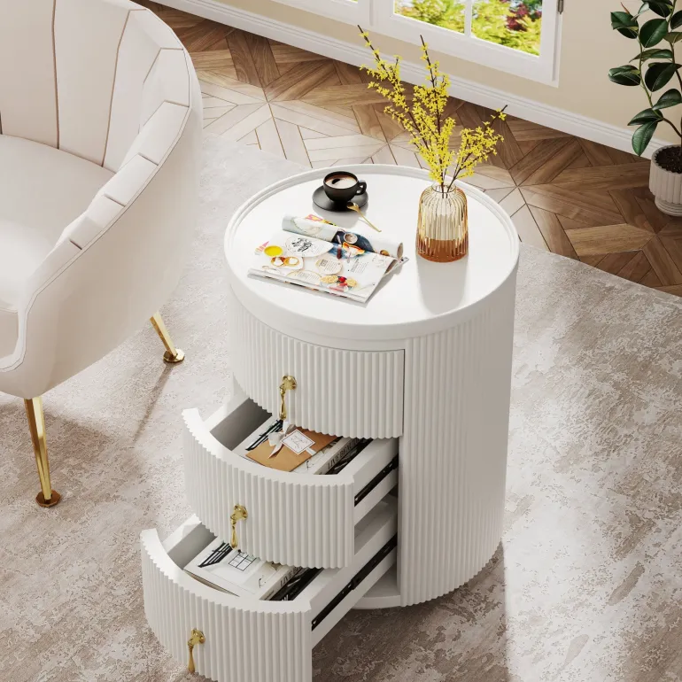 Outlet Tribesigns 3 Drawers Nightstand, Modern Round Side End Table with Storage
