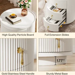 Outlet Tribesigns 3 Drawers Nightstand, Modern Round Side End Table with Storage