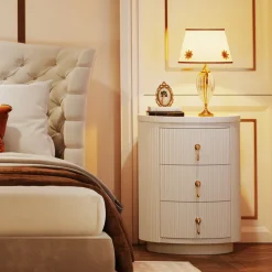 Outlet Tribesigns 3 Drawers Nightstand, Modern Round Side End Table with Storage