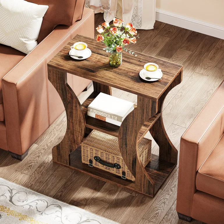 Flash Sale Tribesigns 24" End Table, 3 - Tier Farmhouse Side Table with Storage Shelves