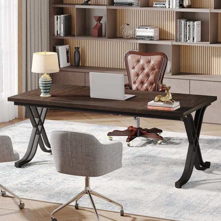 Outlet Tribesigns 63" Executive Desk Computer Desk with Metal Frame for Home Office