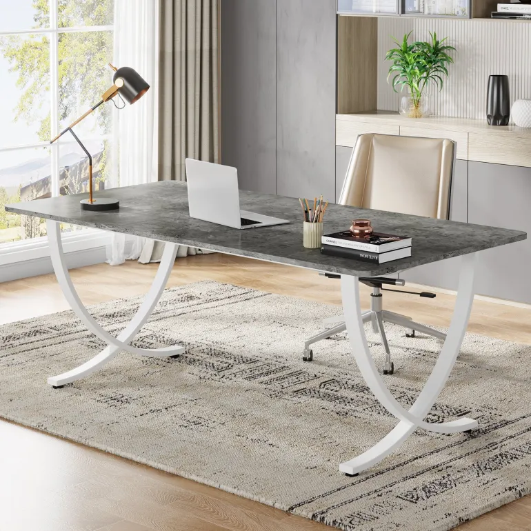 Store Tribesigns 63" Executive Desk, Faux Marble Computer Desk Meeting Table