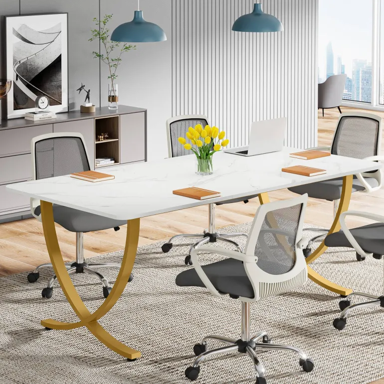 Store Tribesigns 63" Executive Desk, Faux Marble Computer Desk Meeting Table