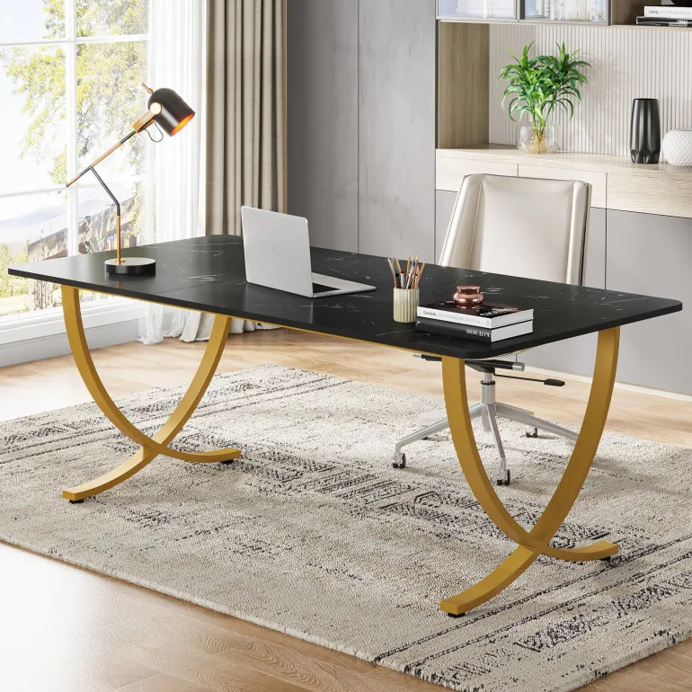 Store Tribesigns 63" Executive Desk, Faux Marble Computer Desk Meeting Table