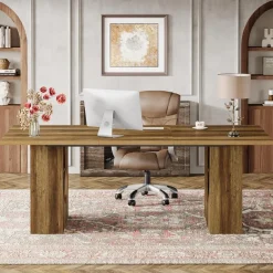 Cheap Tribesigns 70.8" Executive Desk, Home Office Desk Computer Desk with Storage Shelves