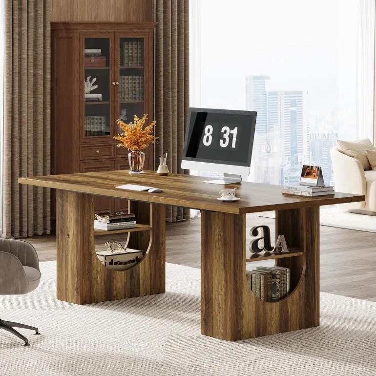 Cheap Tribesigns 70.8" Executive Desk, Home Office Desk Computer Desk with Storage Shelves