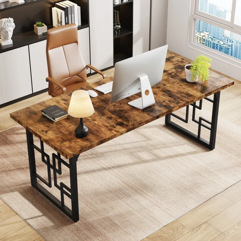 Cheap Tribesigns 63" Executive Desk, Industrial Study Computer Desk with Metal Legs