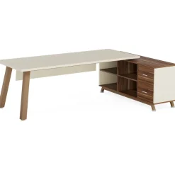 Online Tribesigns 71" Executive Desk, L - Shaped Computer Desk Office Desk with File Cabinet