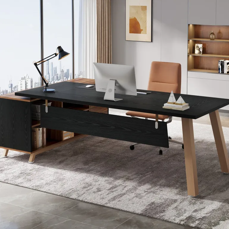 Online Tribesigns 71" Executive Desk, L - Shaped Computer Desk Office Desk with File Cabinet