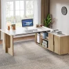 Store Tribesigns 74" Executive Desk, L - Shaped Computer Desk Office Desk With Cabinet