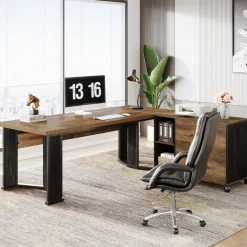 Sale Tribesigns 70.8" Executive Desk, L - Shaped Home Office Desk with File Cabinet