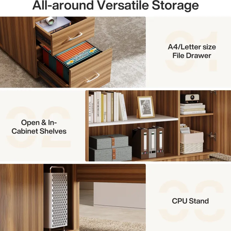 Shop Tribesigns 85.8" Executive Desk, L - Shaped Office Desk Computer Desk with File Drawers
