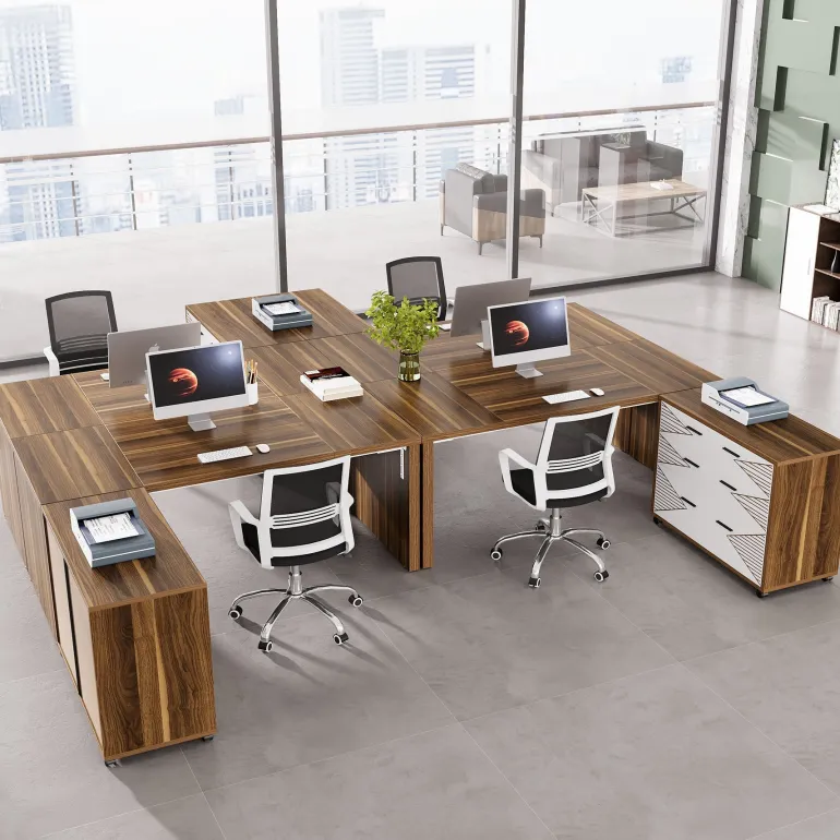 Sale Tribesigns 63" Executive Desk, L Shaped Computer Desk with Storage Cabinet and Drawers