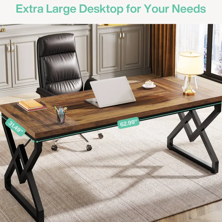 Cheap Tribesigns 63" Executive Desk, Large Computer Desk for Home Office