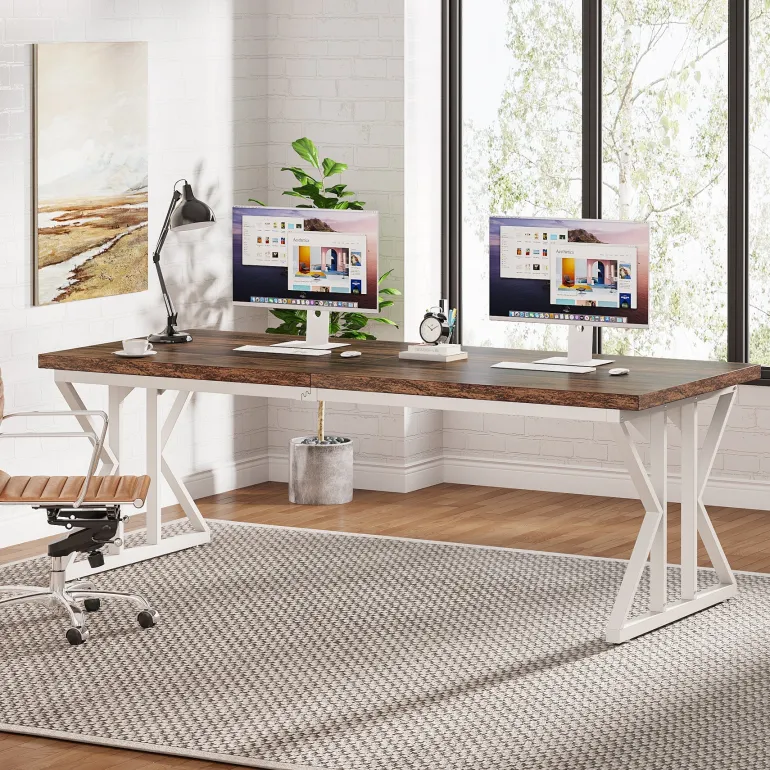 Cheap Tribesigns 78.7" Executive Desk, Large Computer Desk Two Person Desk for Home Office