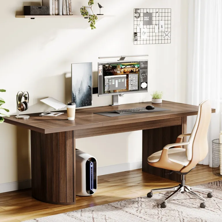 Online Tribesigns 78.8" Executive Desk, Large Computer Office Desk with Double Pedestal