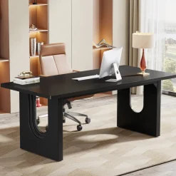 Discount Tribesigns 71" Executive Desk, Modern Computer Desk with Wood Double Pedestal Base