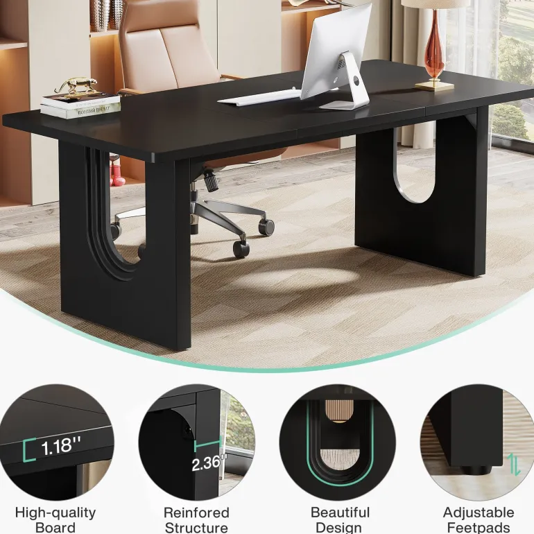 Discount Tribesigns 71" Executive Desk, Modern Computer Desk with Wood Double Pedestal Base