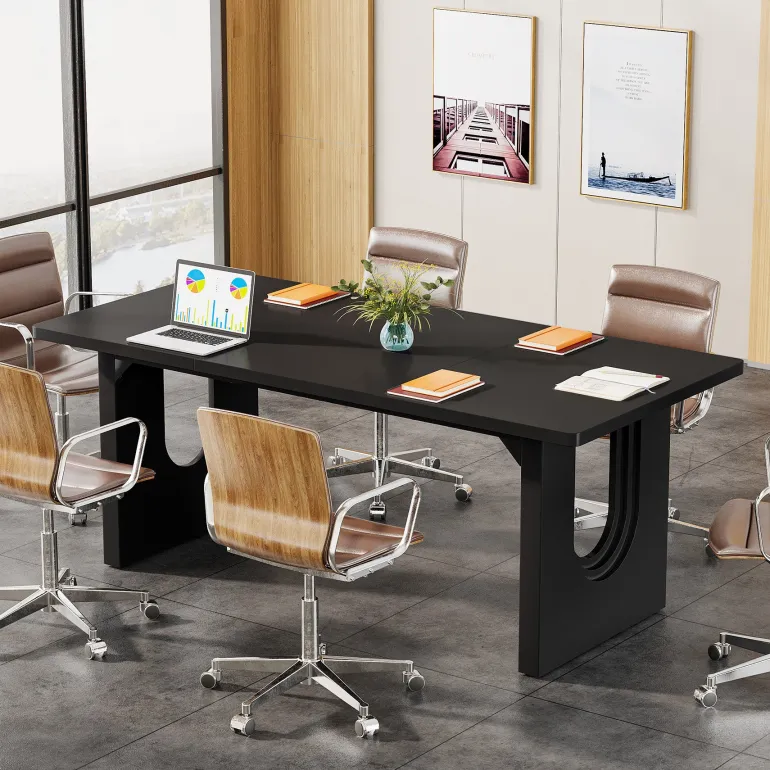 Discount Tribesigns 71" Executive Desk, Modern Computer Desk with Wood Double Pedestal Base