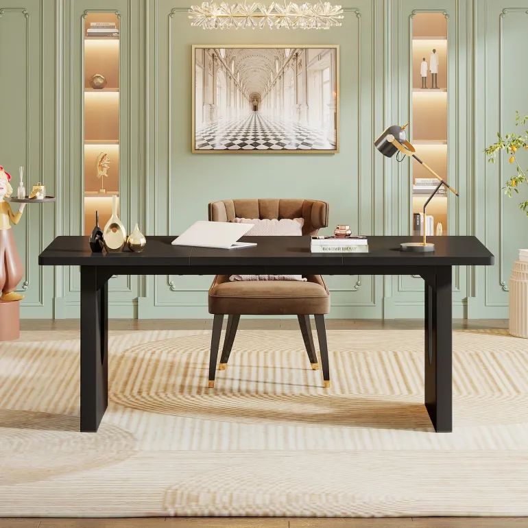 Discount Tribesigns 71" Executive Desk, Modern Computer Desk with Wood Double Pedestal Base