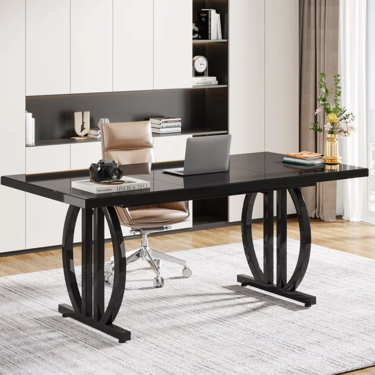 Flash Sale Tribesigns 63" Executive Desk, Modern Computer Desk with Metal Geometric Base