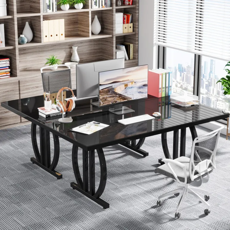 Flash Sale Tribesigns 63" Executive Desk, Modern Computer Desk with Metal Geometric Base