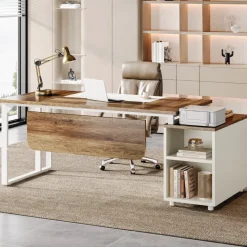 Clearance Tribesigns 74" Executive Desk, Modern Computer Desk With 3 Drawers File Cabinet