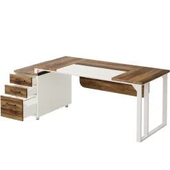 Clearance Tribesigns 74" Executive Desk, Modern Computer Desk With 3 Drawers File Cabinet