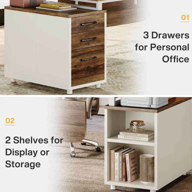 Clearance Tribesigns 74" Executive Desk, Modern Computer Desk With 3 Drawers File Cabinet