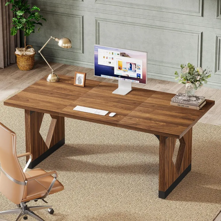 Cheap Tribesigns 63" Executive Desk, Modern Computer Desk Home Office Desk