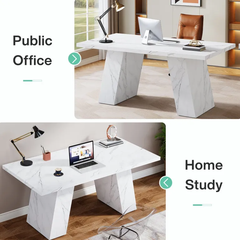 Flash Sale Tribesigns 63" Executive Desk, Modern Faux Marble Computer Desk