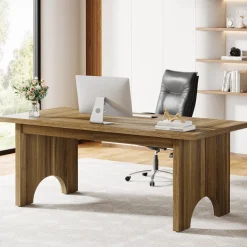 Hot Tribesigns 63" Executive Desk, Rustic Wood Computer Desk Office Desk
