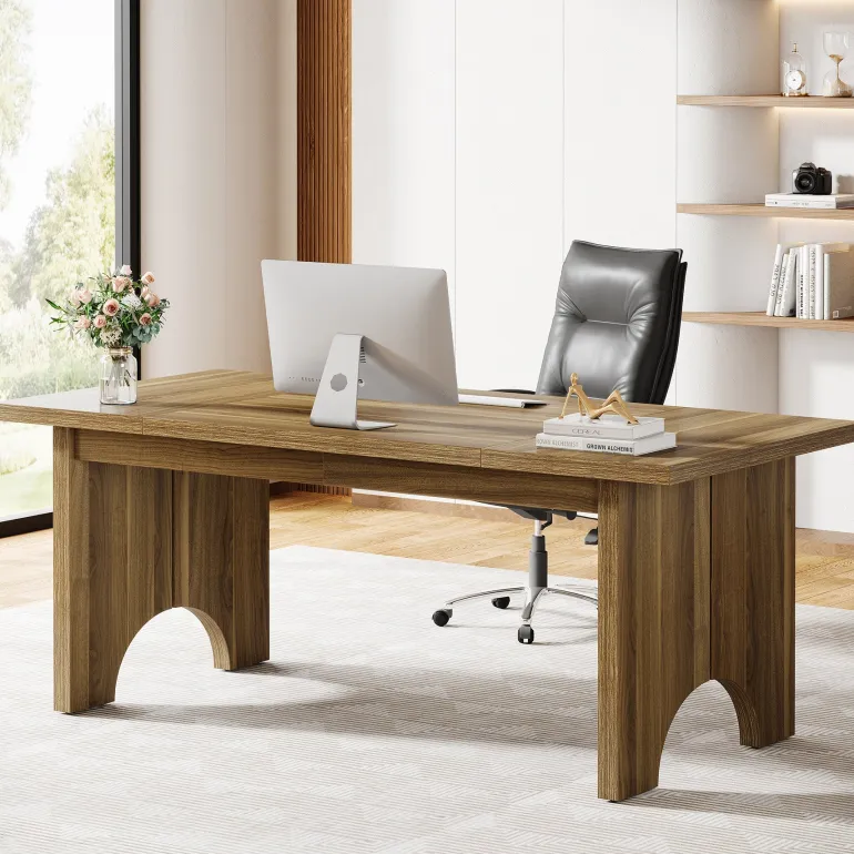 Hot Tribesigns 63" Executive Desk, Rustic Wood Computer Desk Office Desk