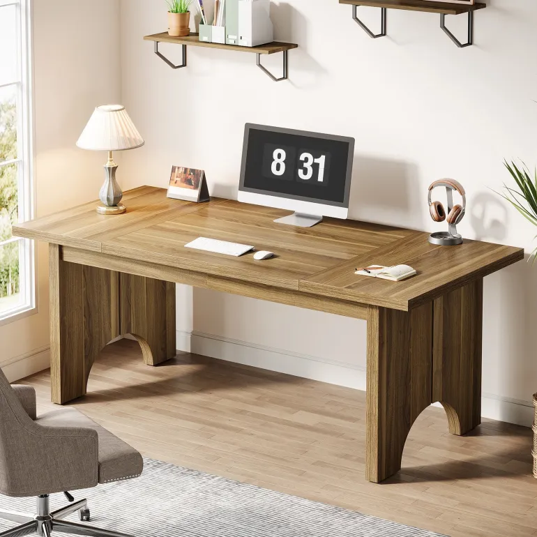 Hot Tribesigns 63" Executive Desk, Rustic Wood Computer Desk Office Desk