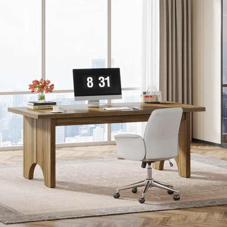 Hot Tribesigns 63" Executive Desk, Rustic Wood Computer Desk Office Desk