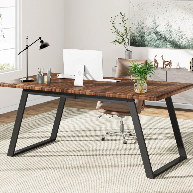 Outlet Tribesigns 63" Executive Desk, Simple Wood Computer Writing Desk